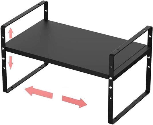 Expandable Stackable Spice Rack Cabinet Shelf Organizer in Cabinets Shelves Kitchen Cupboard Organization Stack up Racks Pantry Countertop Storage Medium/Black 1 Pack