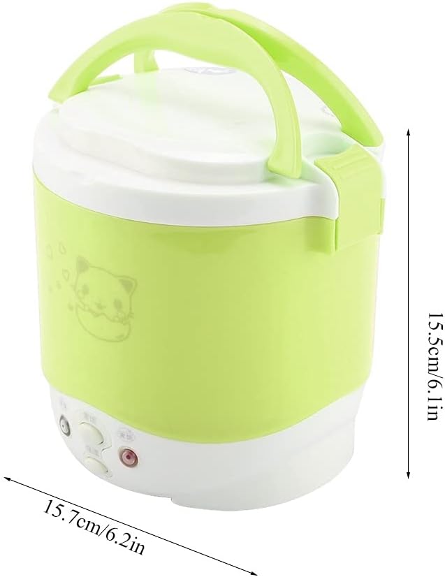 Mini Rice Cooker, 1l 12v 100w Non Stick Rice Maker Portable Food Steamer for Travel Cars Camping Cooking (Green)