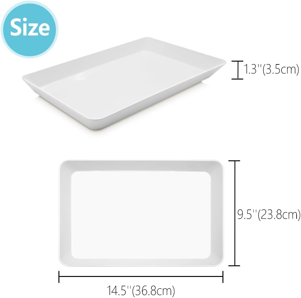 Serving Tray Platter, 5 Pcs Food Tray for Veggie Fruit Snack Dessert Cookie Cheese, Food Trays for Party Supplies Display, Plastic Platters for Serving Food, Large White Trays, BPA Free