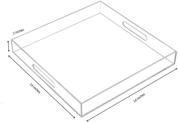 Clear Sturdy Acrylic Serving Tray with Handles - 14x14Inch - Coffee, Appetizer, Breakfast, Butler Tray - Kitchen Countertop & Makeup Drawer Organizer