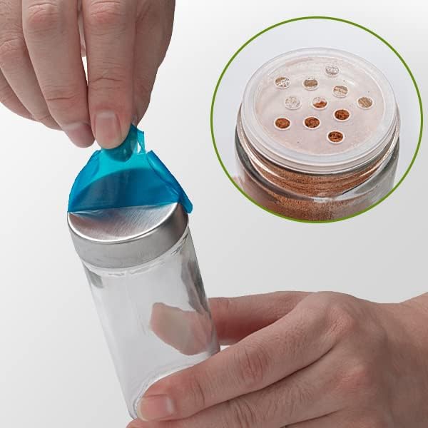 6 Pcs Glass Spice Jars/Bottles for Rotating Spice Rack-3oz Empty round Spice Containers with Airtight Metal Caps with Shaker Lids (6, Stainless Steel Lids)