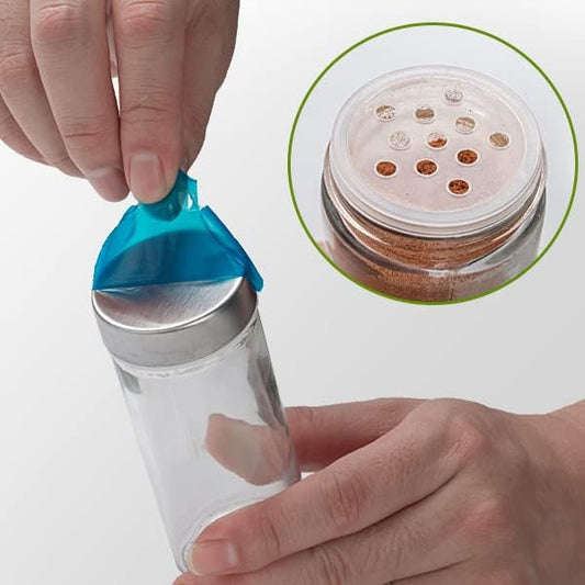 6 Pcs Glass Spice Jars/Bottles for Rotating Spice Rack-3oz Empty round Spice Containers with Airtight Metal Caps with Shaker Lids (6, Stainless Steel Lids)