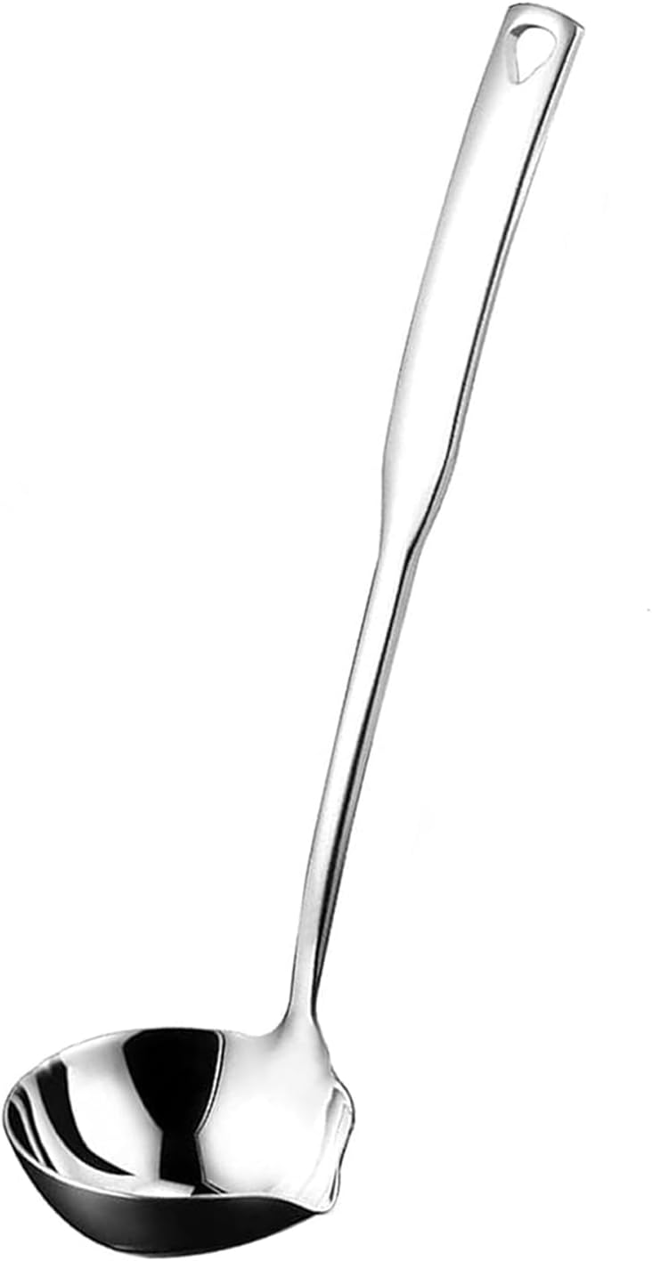 Soup Ladle 304 Stainless Steel Heavy Ladle with Pour Spout for Soups, Serving, Cooking, Stews and More 11.8 inch