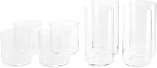 Fable Glassware Set - Includes 4 Tall Glasses and 4 Short Glasses - Lightweight, Dishwasher Safe, Glass Cups Bundle