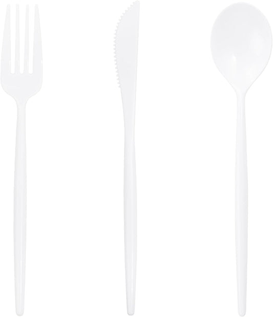 Supernal 180PCS White Plastic Silverware,White Utensils Set Disposable,Disposable Silverware Include 60 Forks,60 Knives,60 Spoons,Heavy Duty Party Cutlery for Birthday,Dinner,Wedding