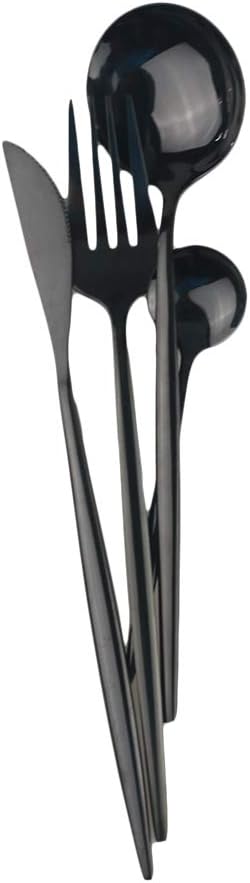 24-Piece Flatware Set, 18/0 Stainless Steel Knife Fork Spoon Teaspoon Silverware Set, Service for 6, Mirror Black