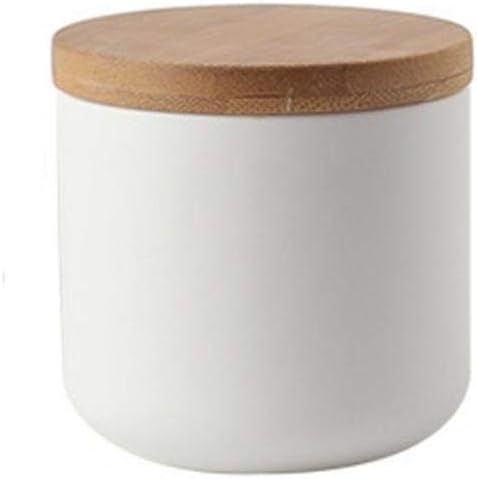 Ceramics Food Storage Jar Canister with Airtight Seal Bamboo Lid, Simple Style Kitchen Canister for Food Storage, Store Coffee, Sugar, Tea, Spices and More (White (8.79oz/260ml))