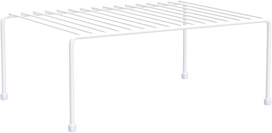 Kitchen Cabinet Storage Shelf Rack/Plastic Feet - (13.1 x 10.2 Inch) - Steel Metal - Rust Resistant Finish - Cups, Dishes, Cabinet & Pantry Organization (4, White)