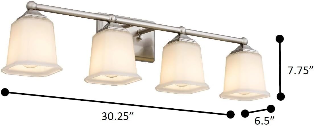 Nox Vintage 4-Light Vanity Light Modern Wall Sconce Lighting Brushed Nickel with White Glass Shade for Bathroom, Hallway, Entryway, Kitchen, Mirror, Laundry Room