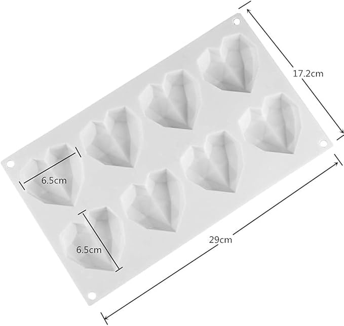 8 Cavity Diamond Love Heart-Shaped Silicone Molds for Sponge Cakes Mousse Chocolate Dessert Bakeware Pastry Mould