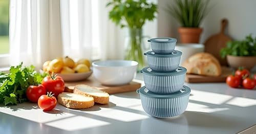 Mixing Bowl Set with Airtight Lids-8-Piece Nesting, Stackable Plastic Kitchen Bowls for Mixing & Food Prep-BPA-Free,Dishwasher,Microwave & Freezer Safe