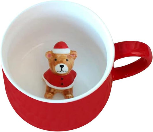 Surprise 3D Coffee Mug Animal Inside 12 oz with Christmas Bear,Cute Handmade Ceramics Cup,Christmas Birthday Surprise for Friends Family or Kids (Bear)