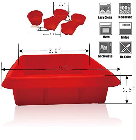 8X8inch Silicone Square Cake Baking Pan, Deep-Dish Roasting Lasagna, Silicone Baking Bakeware Brownie Pan +10 Pastry Muffin Molds Set of 11(Red)