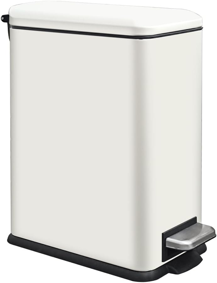White 10L/2.6 Gallon Bathroom Trash Can with Lid,features a removable inner bucket, a soft - close lid, and a stainless - steel step pedal,ideal for use in the bathroom, kitchen, and home office.