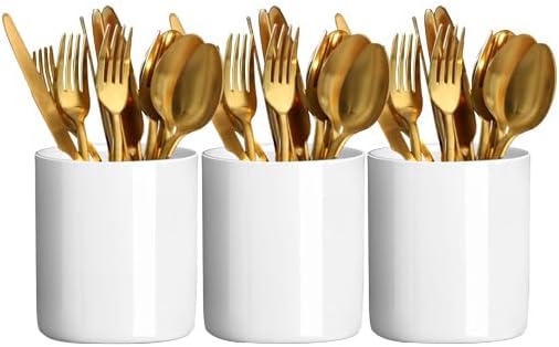 Utensils Holder, Caddy Cutlery Holder Silverware, Utensils Organizer Elegant white Porcelain, Spoon Holder for Party Tableware Holder for Kitchen Table, Cabinet