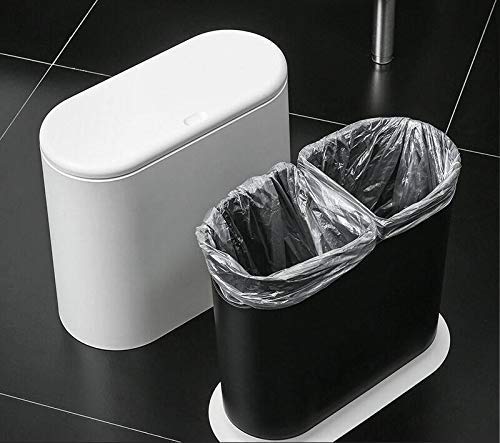 IEEK 12 Liter Rectangular Plastic Trash Can with Press Top Lid,White Modern Wastebasket Thin Trash Cans,3.2 Gallon Garbage Container Bin for Bathroom,Bedroom,Kitchen,Office and Powder Room