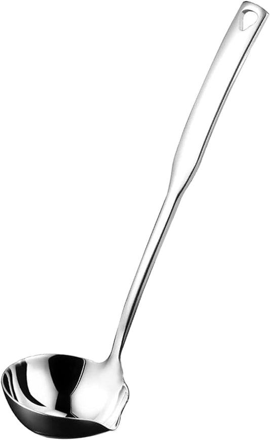 Soup Ladle 304 Stainless Steel Heavy Ladle with Pour Spout for Soups, Serving, Cooking, Stews and More 11.8 inch 1-Piece(Colour:Silver)