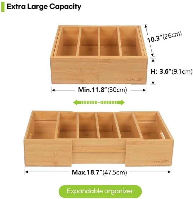Expandable Kitchen Cabinet Organizer for Food Storage Container Lids, Bamboo Drawer Caddy Adjustable Dividers, Box for Kitchen Storage and Organization, Lids Organizer for Cabinet (Natural)