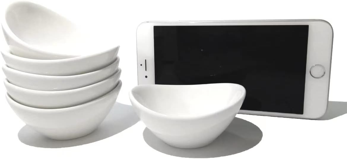 Soy Sauce Dish - Dipping Bowls Set, White Porcelain Dipping Bowls/Dishes for Soy Sauce, Ketchup, BBQ Sauce or Seasoning- 1 Oz,Set of 6,D1