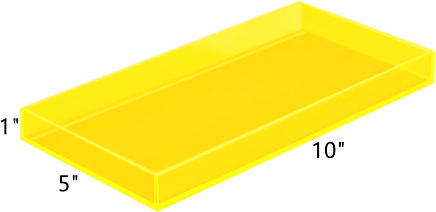 ROYALITA Acrylic Tray Bathroom Tray for Countertop, Guest Towel Holder Tray for Napkin Perfume Jewelry Makeup, Vanity Trays for Soap Dispenser, Aromatherapy, Cup & Candle, Yellow