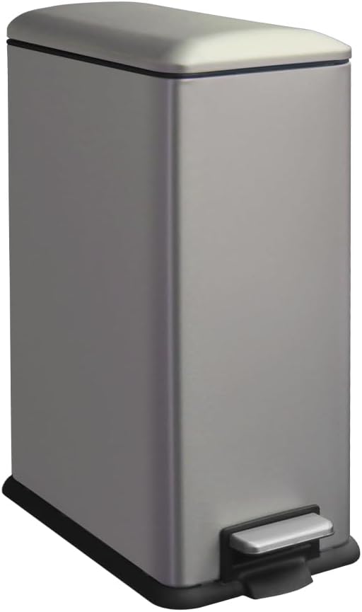 12 Gallon Trash Can with Lid，45L Kitchen Garbage Can,Stainless Steel Trash Can for Narrow Spaces with Soft-Close Lid, Inner Bucket, and Step-on Pedal