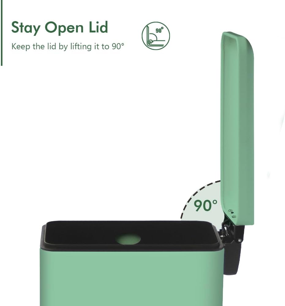 12 Gallon Trash Can with Lid，45L Kitchen Garbage Can,Stainless Steel Trash Can for Narrow Spaces with Soft-Close Lid, Inner Bucket, and Step-on Pedal