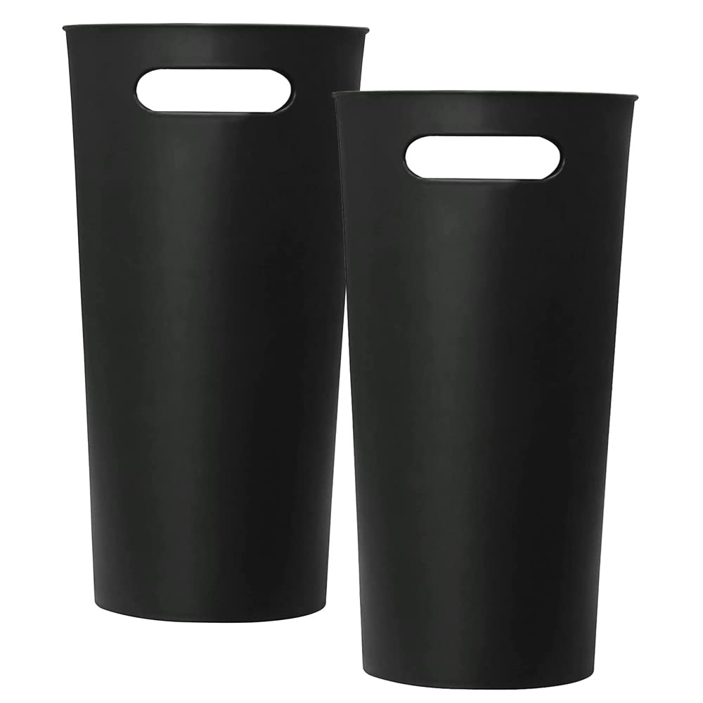 Small Trash Can Plastic Bathroom Wastebasket 3.2 Gallon Slim Garbage Container Bin with Handle for Home Kitchen Bathroom Bedroom Office, 2 Pack (Black)