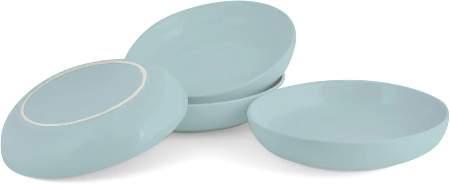 Elanze Designs Bistro Glossy Ceramic 8.5 inch Shallow Pasta Dinner Bowls Set of 4 - Perfect for Everyday uses from Italian Style Pasta to Caesar Salad, and Ramen to Pho, Ice Blue