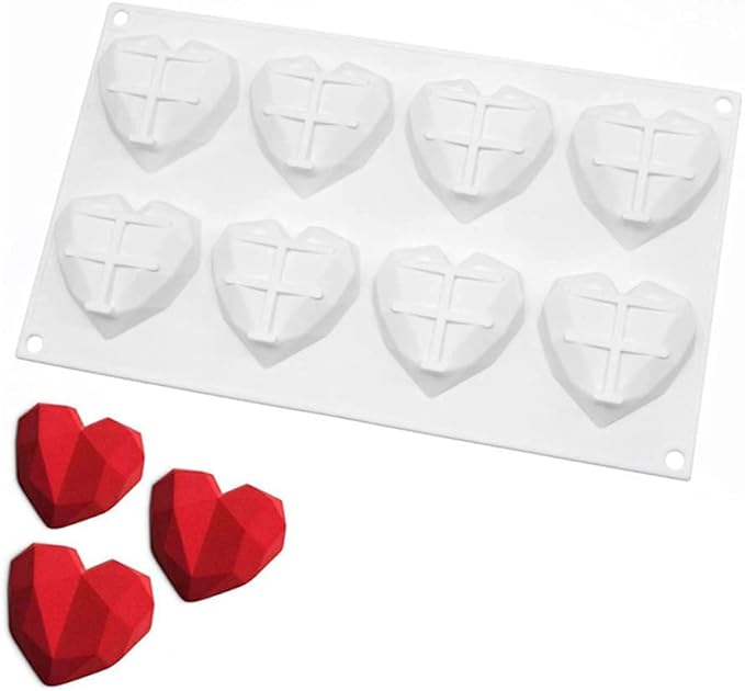 8 Cavity Diamond Love Heart-Shaped Silicone Molds for Sponge Cakes Mousse Chocolate Dessert Bakeware Pastry Mould