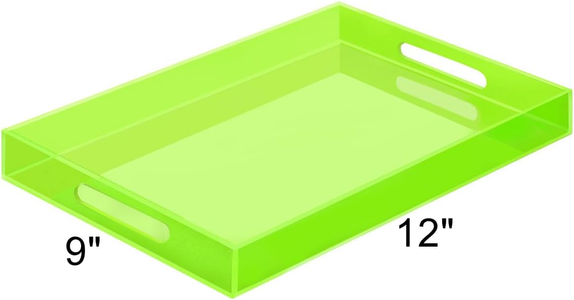 SetGame Acrylic Serving Tray with Handles, Bathroom Desktop Decorative Storage Arylic Trays, Simple Vanity Tray Food Tea Fruit Dinner Snack Tray for Bar Kitchen Party
