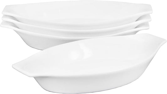 6" x 4" Ceramic Oval Small Au Gratin Baking Dishes 7 oz, Set of 4 Banana Split Bowls, Oven and Microwave Safe, for 1 person servings, Bakeware with Handle(8.3 IN) for Kitchen and Home