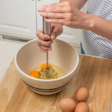 12'' Egg Whisk Combo - Stainless Steel Manual Balloon whisk and Semi-Automatic Whisk, Egg Beater, Hand Push Rotary - Mixing, Frothier, Stirring baking/beating eggs, Durable, Easy-Grip/Heat-Resistant.
