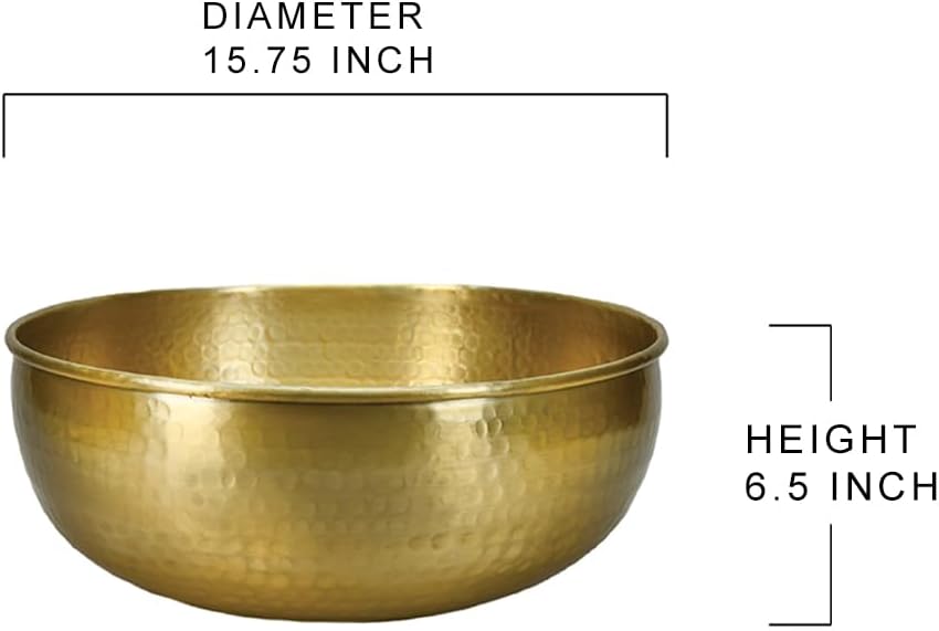 Serene Spaces Living 16" Brass-Look Aluminum Bowl: Handcrafted in India, for Living Room, Kitchen, Entryway, Wedding & Event - Ideal for Catchall, Flower, Fruit Display, or Candy Bowl