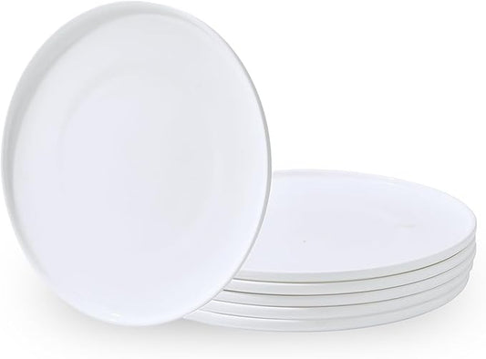 White Fine Bone China Dinner Plates, AntoKueh 10.6 Inch Large Serving Plate, Set of 6 with Shallow Edge for Pasta, Steak, Dishwasher/Microwave safe