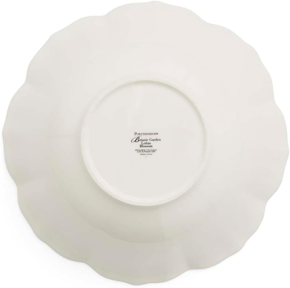 Portmeirion Botanic Garden Lotus Salad Bowl - Flower Shape, Scalloped Rim, Floral Spanish Gum Design with Butterflies - 10.5" Porcelain Dish, Laurel Leaf Border - Oven, Microwave, Dishwasher Safe