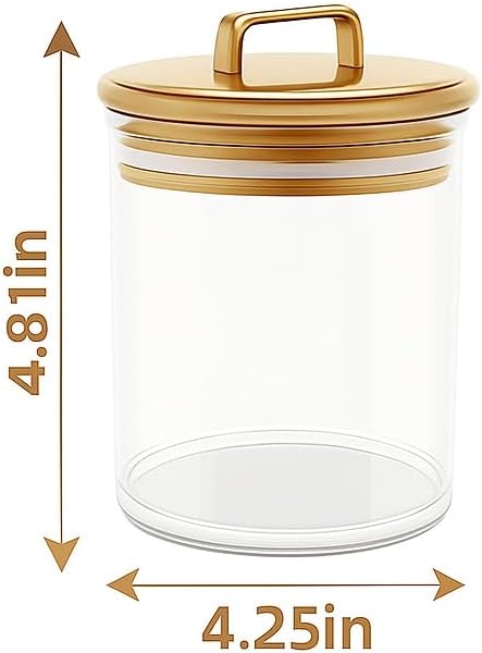 Gold Candy Jar with Lid – 16oz Decorative Clear PET Jar for Office Desk, Kitchen, or Bathroom – Cute Storage Container, Canister for Kitchen and Desk Organization