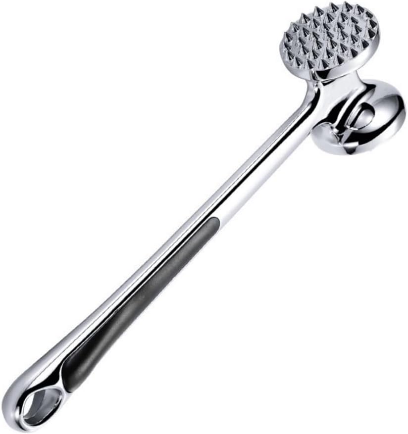 Professional Meat Tenderizer Mallet, Double-Sided, Stainless Steel, 8.6" Length, Heavy Duty Kitchen Tool for Steak, Beef, Chicken