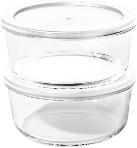 4-Piece Glass Food Storage Containers Set (2 Containers + 2 BPA-Free Lids) | 6.5-Cup, Leakproof | Microwave, Freezer, Oven & Dishwasher Safe | Ideal for Meal Prep & Pantry Organization, White