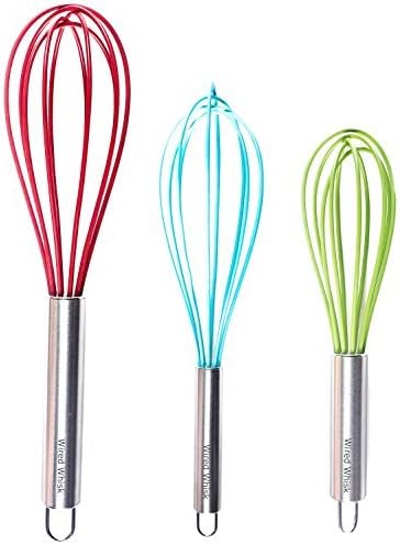 Silicone Whisk Set of 3 - wire whisk for Cooking Non-Scratch - whisks for cooking - Hand Whisk - whisker tool - wisking tool stainless