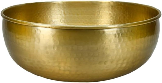 Serene Spaces Living 16" Brass-Look Aluminum Bowl: Handcrafted in India, for Living Room, Kitchen, Entryway, Wedding & Event - Ideal for Catchall, Flower, Fruit Display, or Candy Bowl