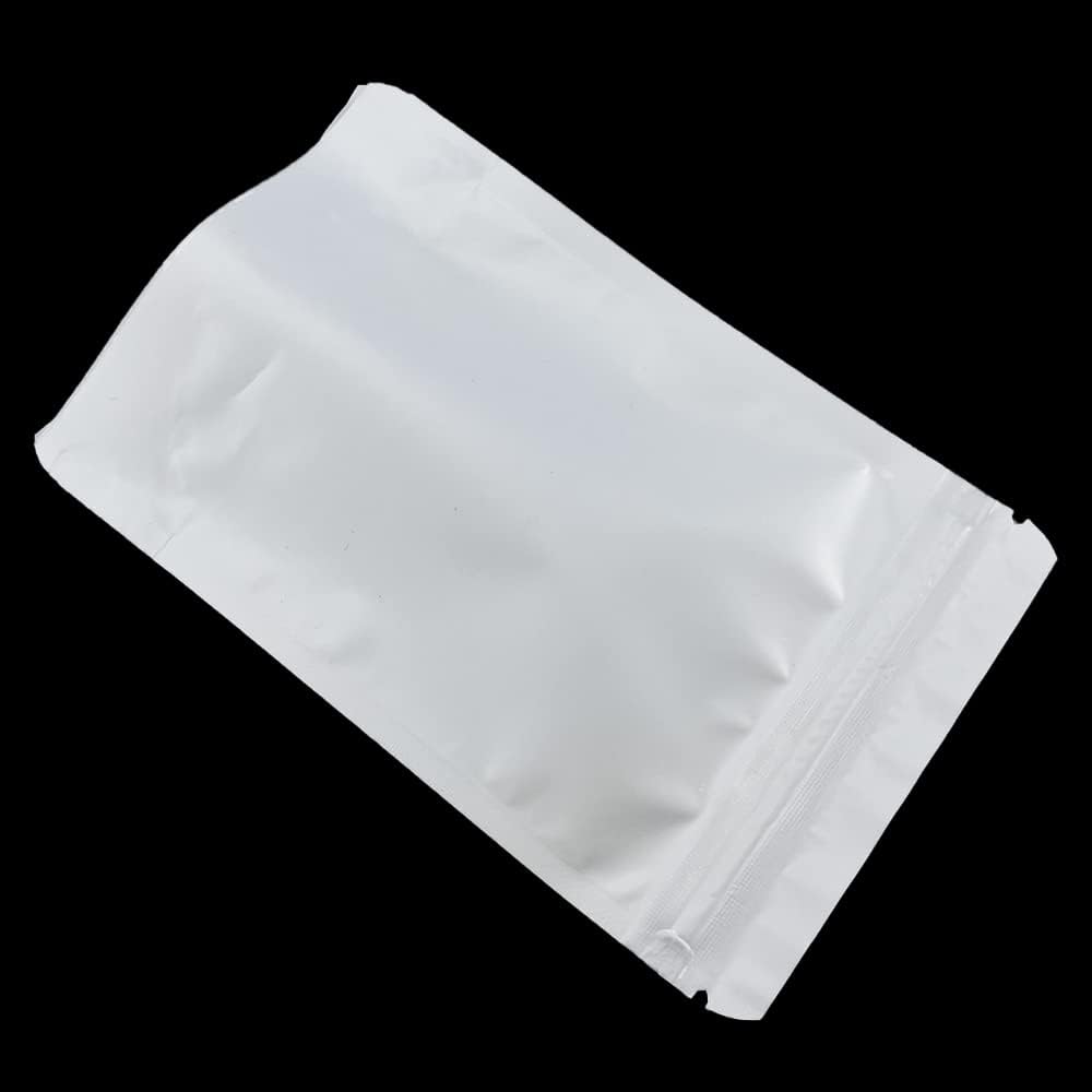 PABCK 50 Pieces 4.3x6.3 inch(Inside Size 3.5x3.9 inch) Stand-Up Resealable Heat Seal Bags 3.55mil Thick Frosted White Foil Sealed Bags for Zip Packaging Lock Food Storage Pouch