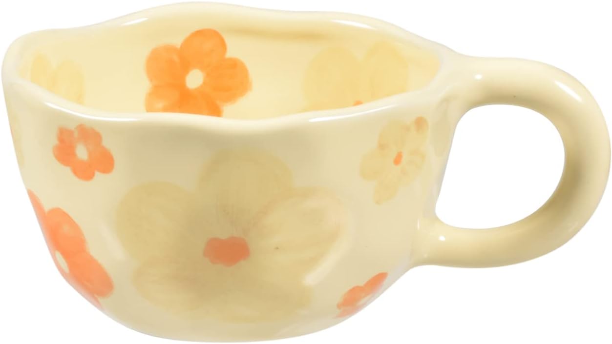 Koythin Ceramic Coffee Mug, Creative Flower Cup for Office and Home, Dishwasher and Microwave Safe, 8.5 oz/250 ml for Latte Tea Milk (Orange Flower)