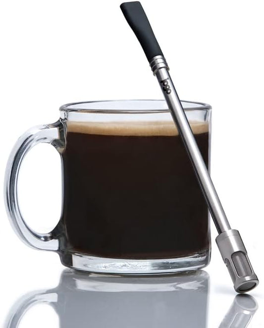 JoGo - The Original Coffee and Tea Brewing Straw - Portable Coffee Maker - Stainless Steel Single Serve Strainer - Filter Function for Hot & Cold Brew - Yerba Mate Straw for Loose Leaf Teas & Coffee
