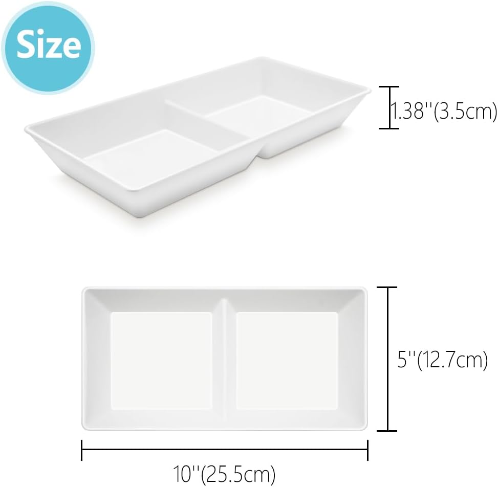 Divided Serving Tray Platter, 3 Pack 10" x 5" Fruit Veggie Food Tray for Party, Plastic Serving Trays for Appetizer, Snack, Dessert, Cookie, Brunch Decorations Platters, White Trays BPA-Free