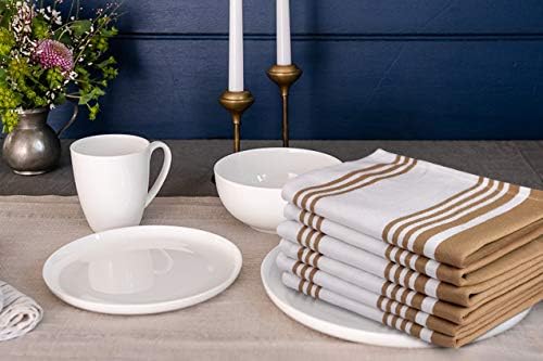 Urban Villa Kitchen Towels 100% Cotton Pack of 6, Highly Absorbent Quick Drying Super Soft Premium Dish Towels for Kitchen with Hanging Loop Hand & Tea Towels - 20x30 Inch, (Taupe & White, Striped)