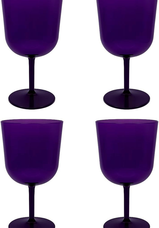 Party Outlaw Plastic Wine Glasses 4 Pc 10oz, Classic Wine Drinking Glasses, BPA-Free, Lightweight, Heavy Duty, Reusable, Shatter - Proof, Dishwasher Safe, Made in USA (Purple)