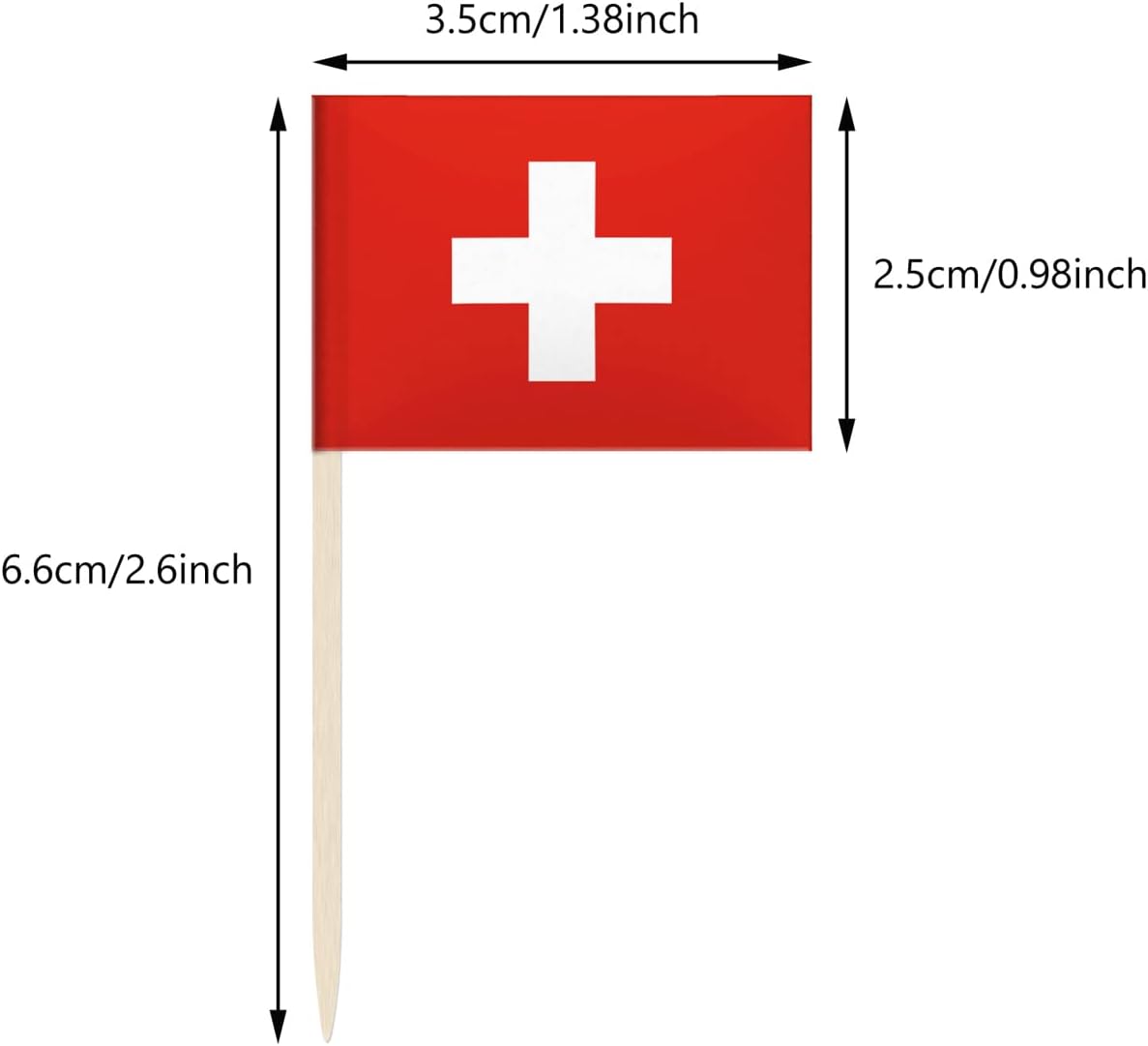 100 Pack Switzerland Flag Swiss Toothpick Flags, Cocktail Picks Mini Stick Cupcake Toppers Country Picks Party Decoration Celebration Cocktail Food Bar Cake Flags (Switzerland)