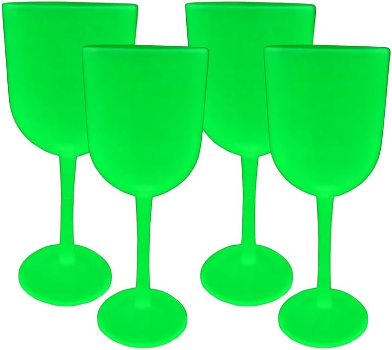 Party Outlaw Plastic Wine Glasses 4 Pc 10oz, Classic Wine Drinking Glasses, BPA-Free, Lightweight, Heavy Duty, Reusable, Shatter - Proof, Dishwasher Safe, Made in USA (Glow in the Dark)