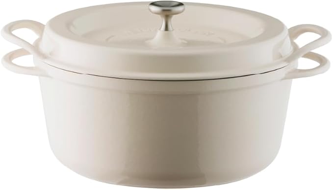 Vermicular Oven Pot | Non-Toxic Enameled Cast Iron Pot | 26cm (5.3 Qt) | Oven-safe | Induction-compatible | Dutch Oven | Made in Japan | Serves 5-6 | Natural Beige