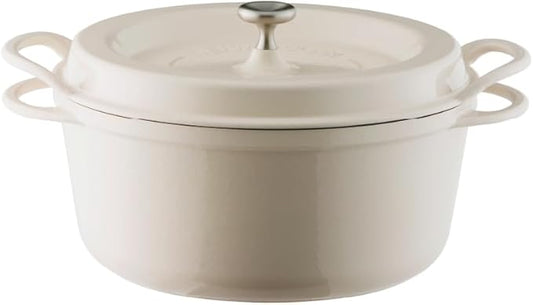 Vermicular Oven Pot | Non-Toxic Enameled Cast Iron Pot | 26cm (5.3 Qt) | Oven-safe | Induction-compatible | Dutch Oven | Made in Japan | Serves 5-6 | Natural Beige